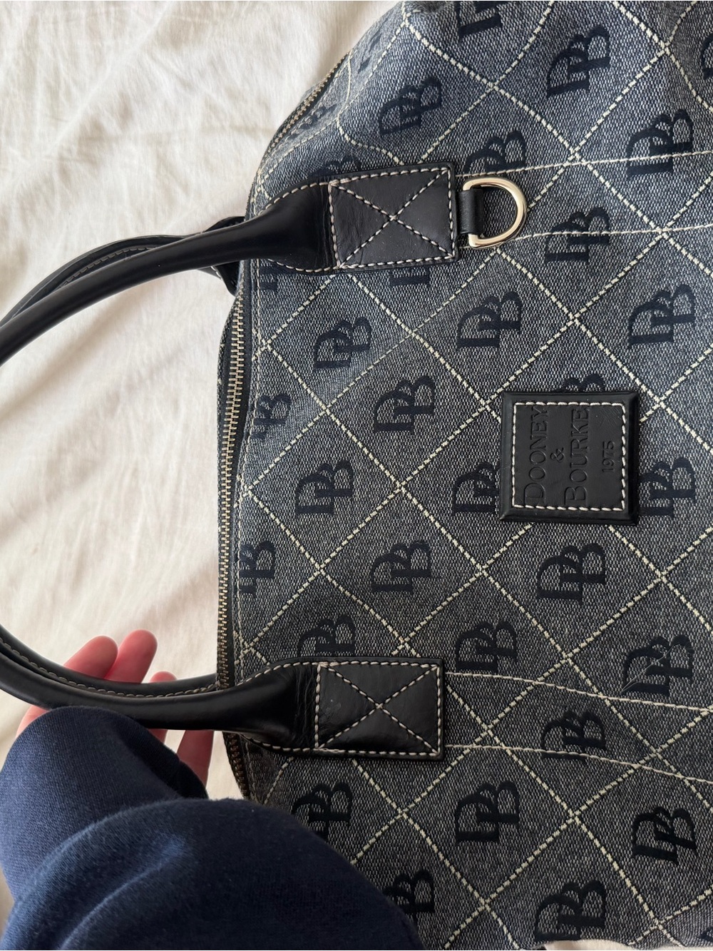 Dooney & Bourke Denim Logo Tote in Navy and Black